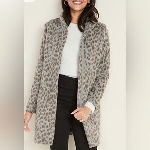 Old Navy Relaxed Soft-Brushed Leopard-Print Coat, XL, Winter Soft Comfy Trendy
